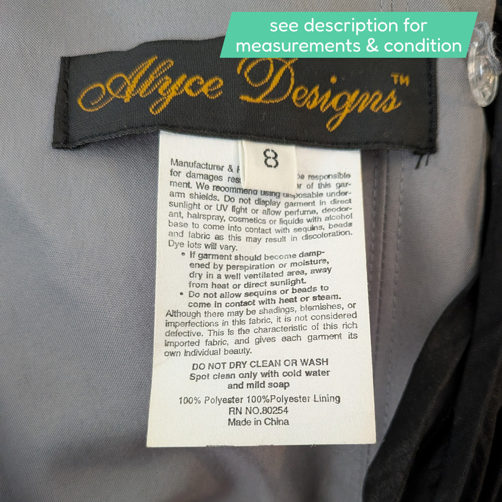 Y2K Alyce Prom Dress Maxi Gown 8 Gray Black Mermaid Corset Strapless Floral Vtg - Picture 14 of 14